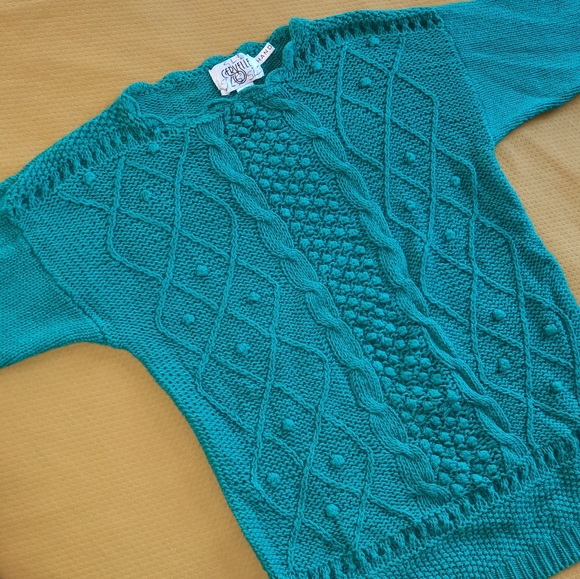 VINTAGE • 80s Hand Knit Crochet Popcorn Sweater - Picture 9 of 10